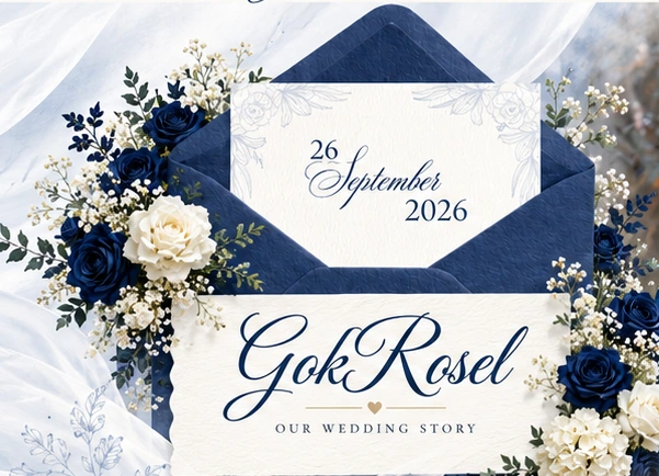 Our floral navy blue wedding invitation, 26 September 2026